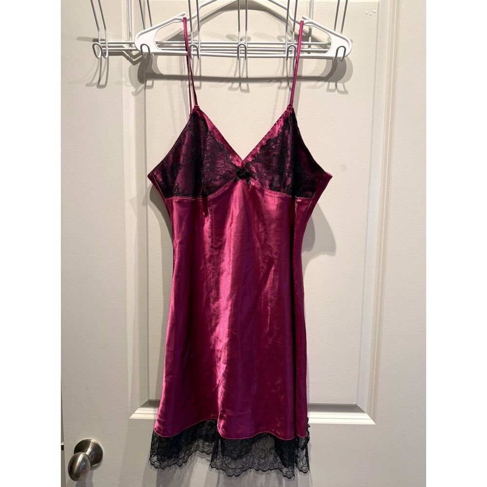 Lingerie Slip Dress Ambrielle Y2K Lace Pink Black Babydoll Size Large EUC Nylon